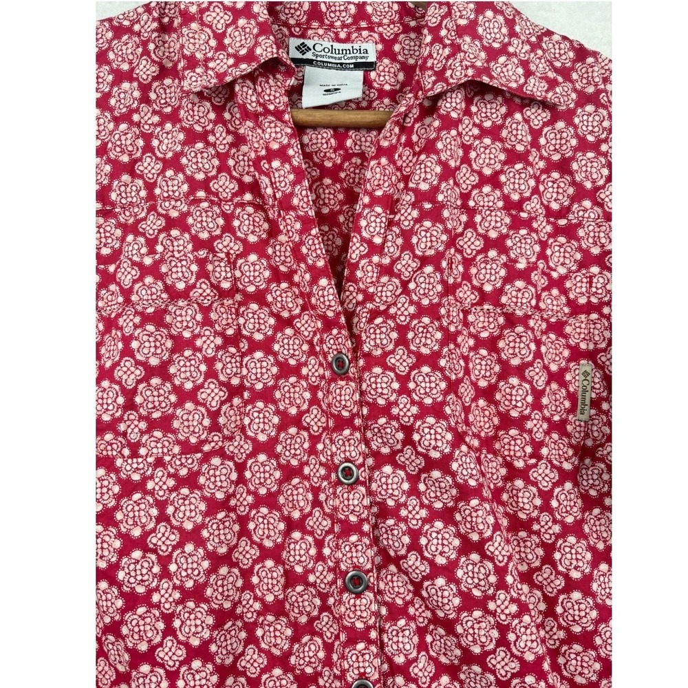 Columbia Shirt Womens S Red White Geometric Floral Cotton Button Up